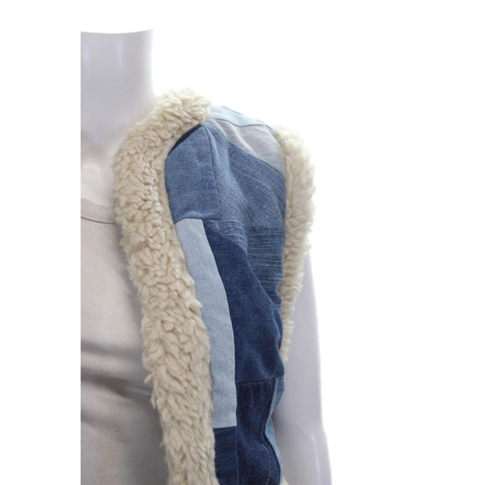 Sea Women Denim Blue Geometric V-Neck Sleeveless Vest Fall Size 2XS - Picture 2 of 5